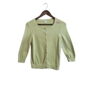 Talbots Petite Cardigan Sweater Size P Green Button Up 3/4 Sleeve Preppy Casual